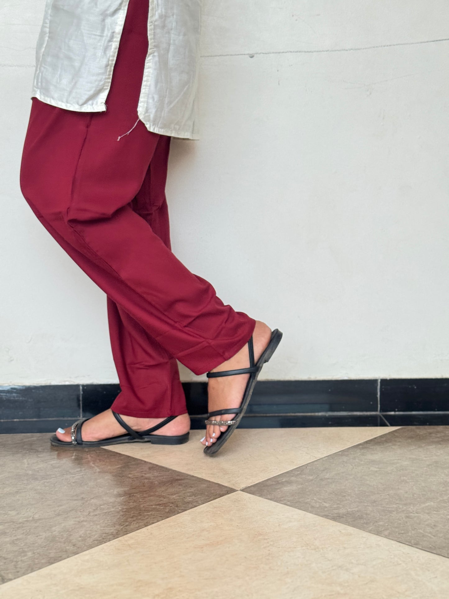 Red Sandal Straight Pants – Warm, Graceful & Effortlessly Refined